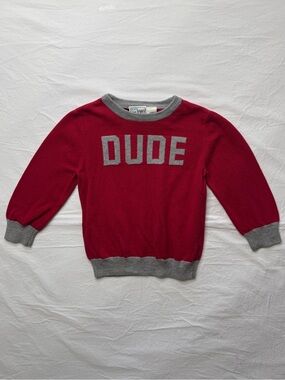 Place Boys Red Vintage 80s Crewneck Sweater 'DUDE' Lettering 2T